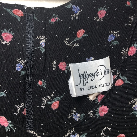 Vintage Jeffrey and Dara by Linda Hutley Flowy Black Floral Jumpsuit w/ Pockets - Picture 2 of 8